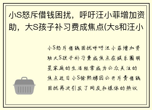 小S怒斥借钱困扰，呼吁汪小菲增加资助，大S孩子补习费成焦点(大s和汪小菲怎么啦)