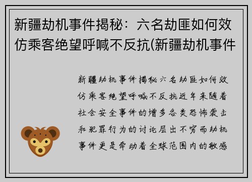 新疆劫机事件揭秘：六名劫匪如何效仿乘客绝望呼喊不反抗(新疆劫机事件中受表彰)