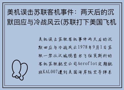 美机误击苏联客机事件：两天后的沉默回应与冷战风云(苏联打下美国飞机u2)