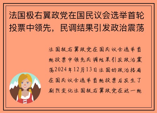 法国极右翼政党在国民议会选举首轮投票中领先，民调结果引发政治震荡