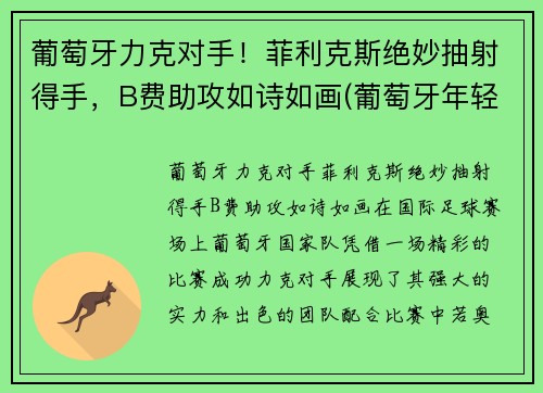 葡萄牙力克对手！菲利克斯绝妙抽射得手，B费助攻如诗如画(葡萄牙年轻球星菲利克斯)