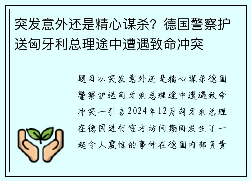 突发意外还是精心谋杀？德国警察护送匈牙利总理途中遭遇致命冲突
